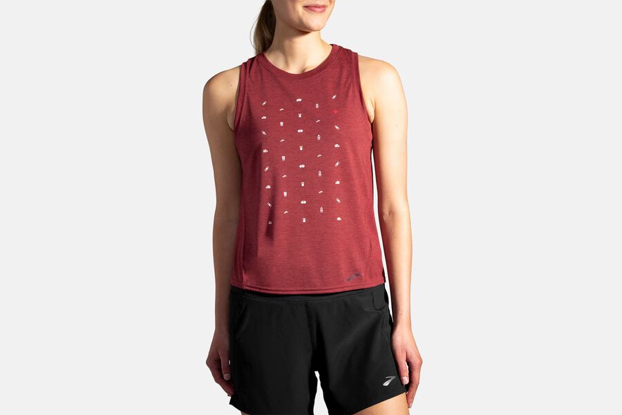 Womens Brooks Distance Graphic Tank Tops Heather Terracotta/Run Life | 206945-DZV